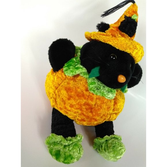 Halloween Plush Black Cat Jack-o-Lantern & Witch Brew Hat Stuffed Animal Toy 14" - Picture 9 of 11